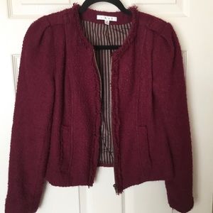 CAbi Brit Boucle Burgundy Zip Fringe Trim Jacket #530 - 4